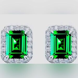 Emerald Green Earrings with Halo